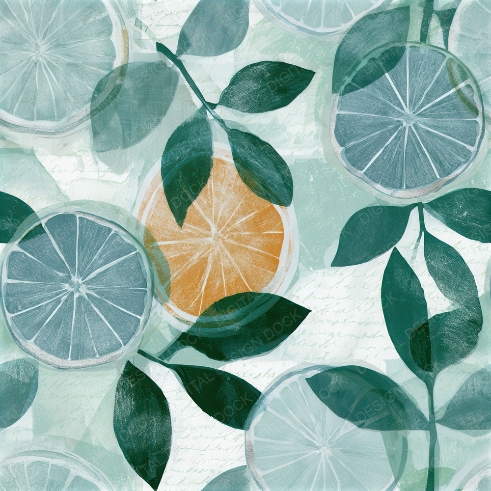 Woodblock Citrus Seafoam Seamless Digital Paper Pack (DDD012864)