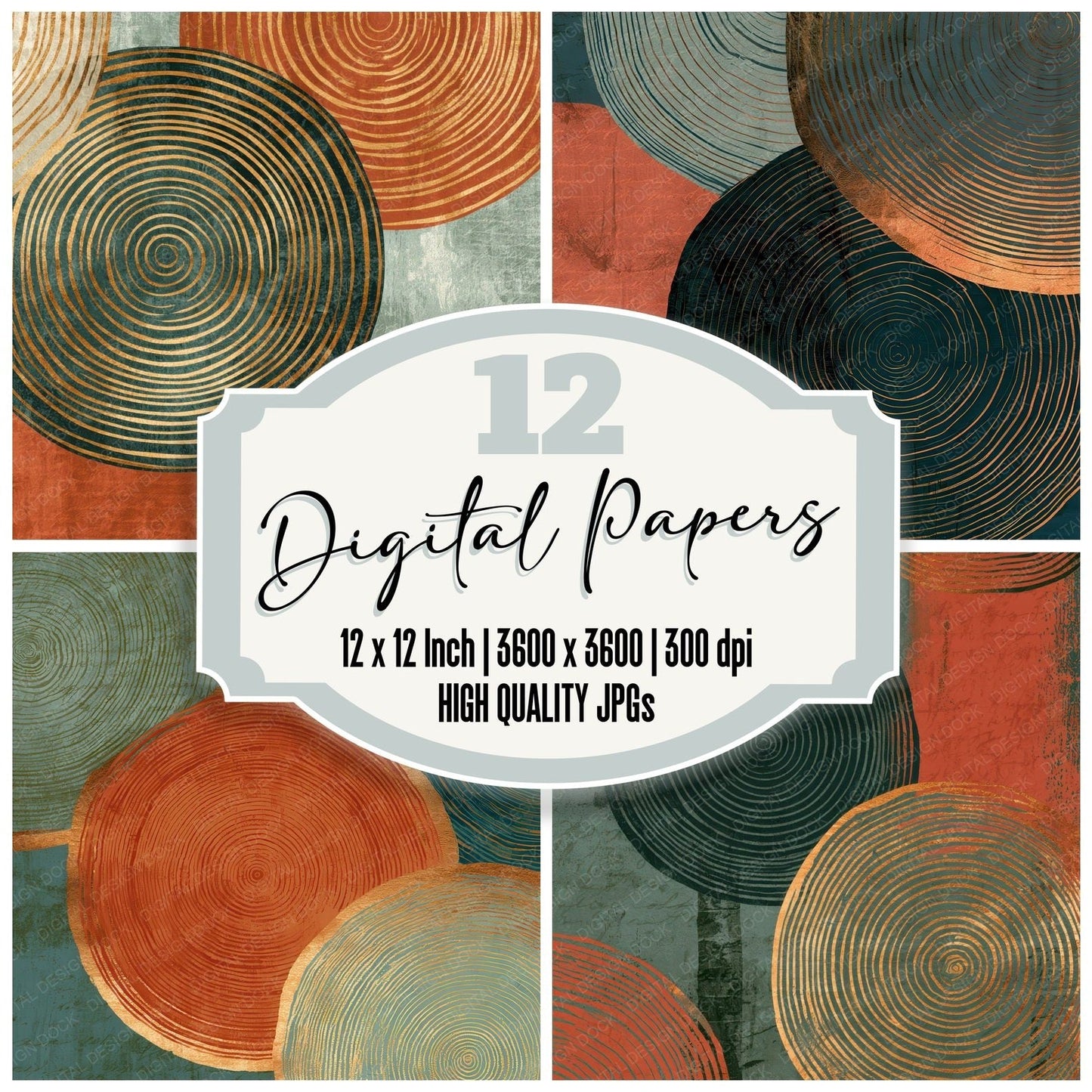 Blueprint Concentric Rings Terracotta Digital Paper Pack (DDD012865)
