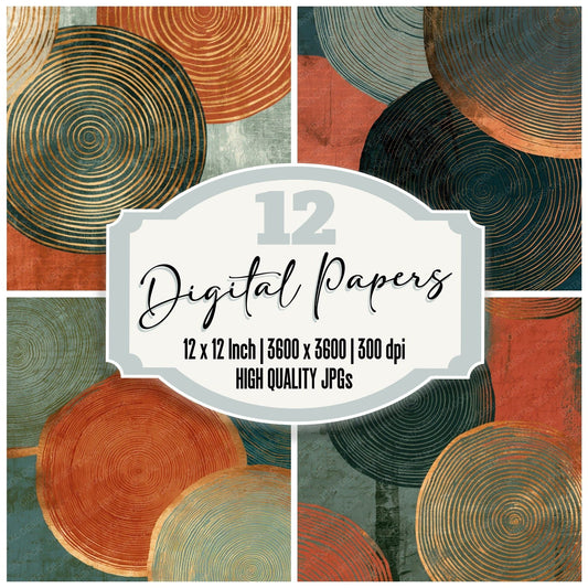 Blueprint Concentric Rings Terracotta Digital Paper Pack (DDD012865)
