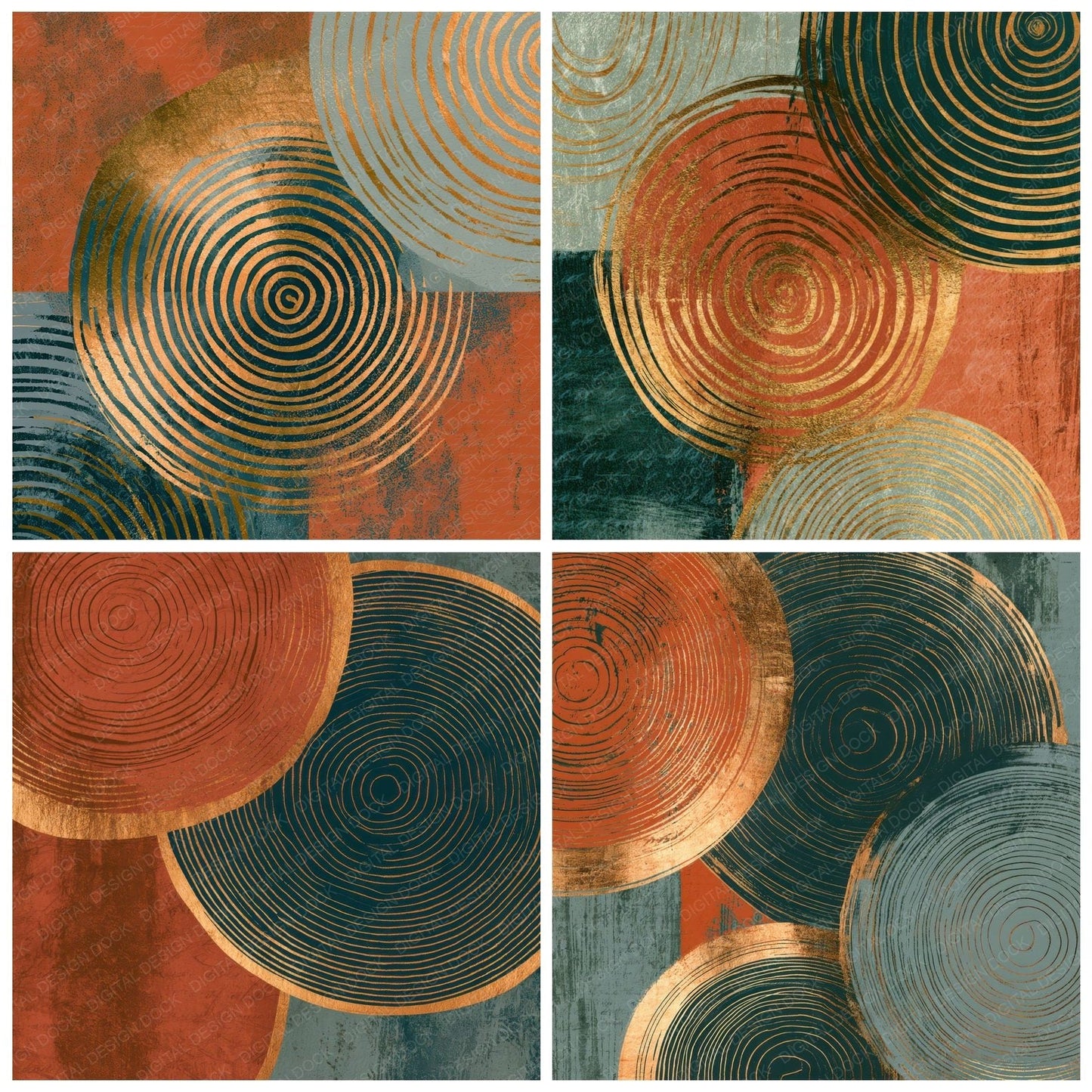 Blueprint Concentric Rings Terracotta Digital Paper Pack (DDD012865)