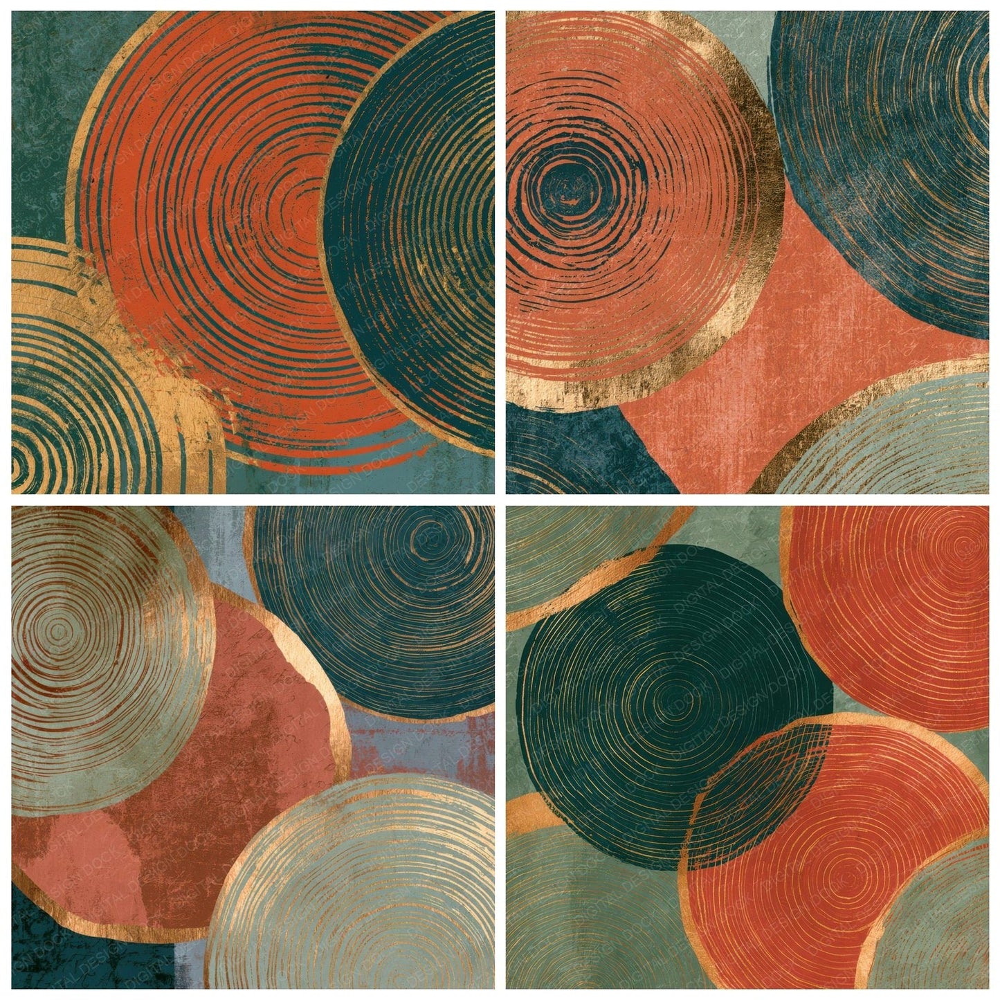 Blueprint Concentric Rings Terracotta Digital Paper Pack (DDD012865)