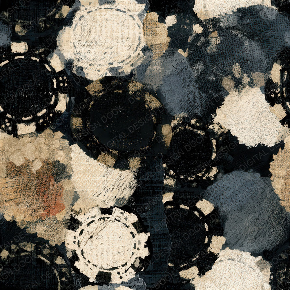 Collage Poker Chips Cream Black Seamless Digital Paper Pack (DDD012866)