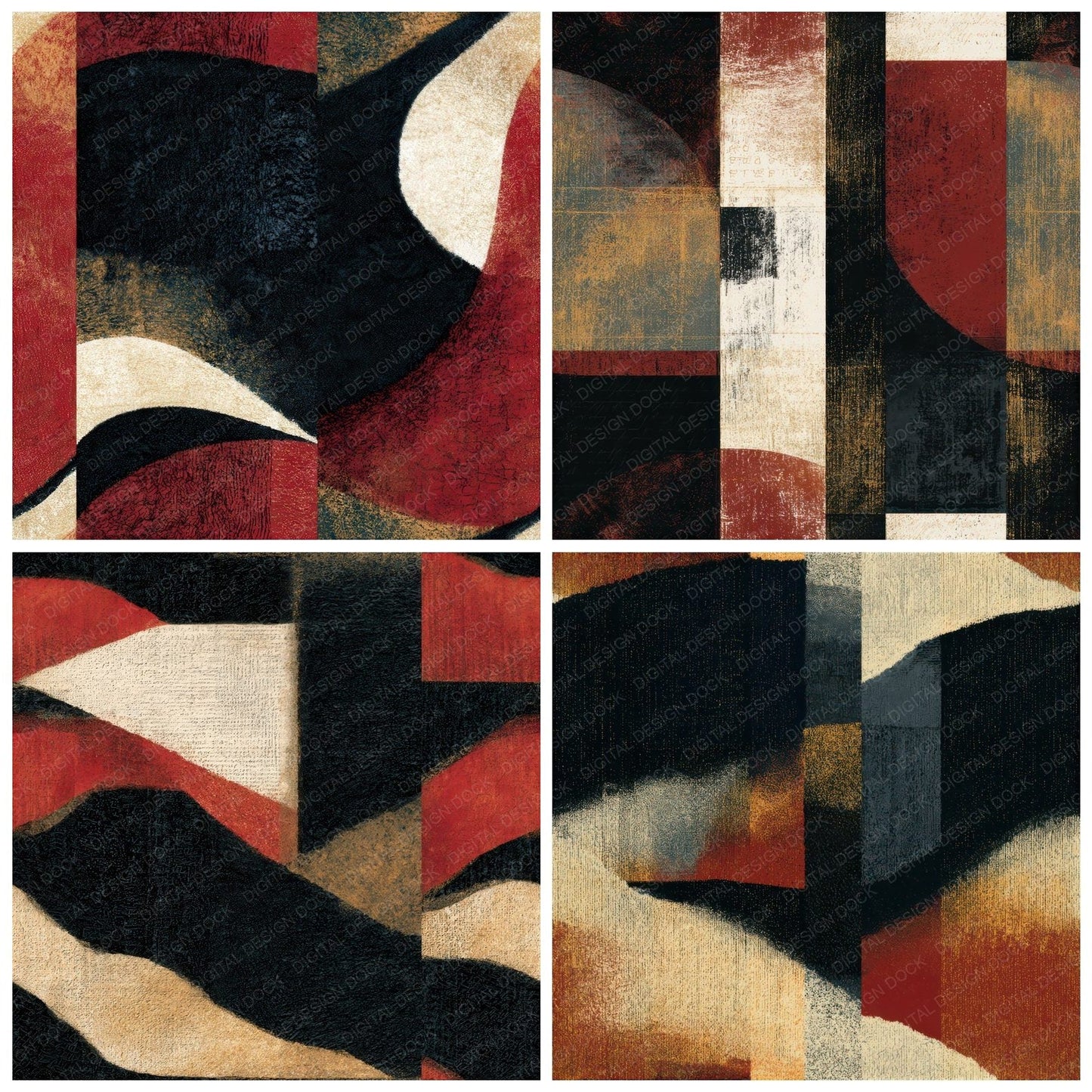 Egg Tempera Black Ivory Oxblood Tonal Seamless Digital Paper Pack (DDD012868)