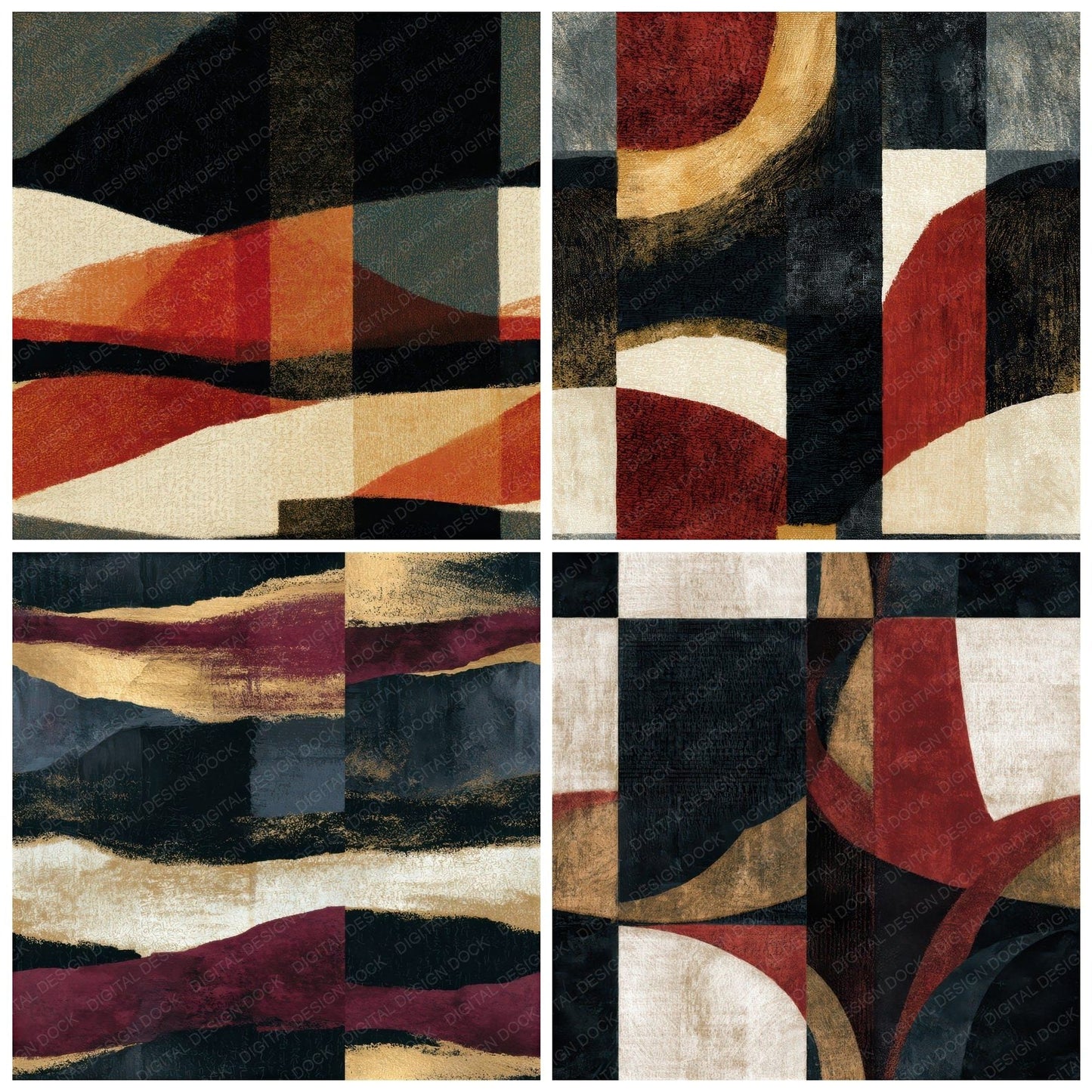 Egg Tempera Black Ivory Oxblood Tonal Seamless Digital Paper Pack (DDD012868)