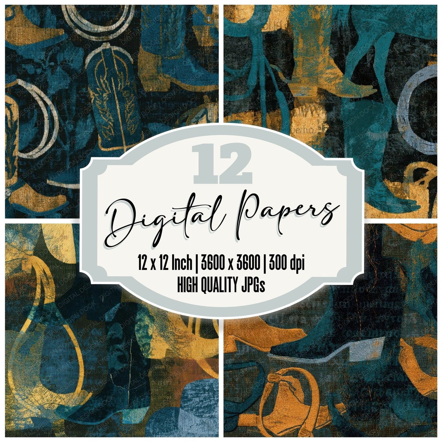 Embroidery Rodeo Teal Brass Digital Paper Pack (DDD012869)