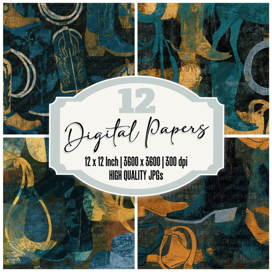 Embroidery Rodeo Teal Brass Digital Paper Pack (DDD012869)