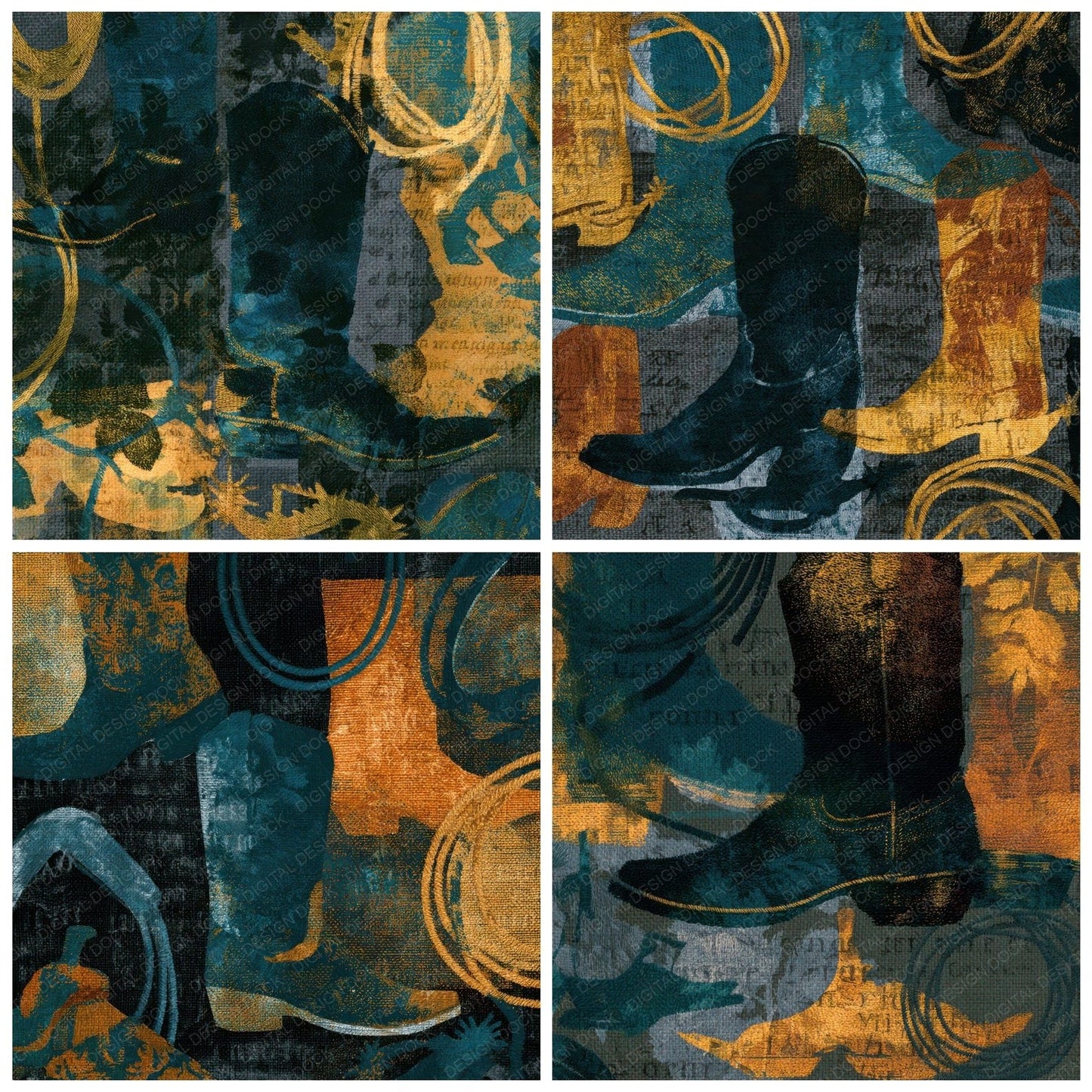 Embroidery Rodeo Teal Brass Digital Paper Pack (DDD012869)