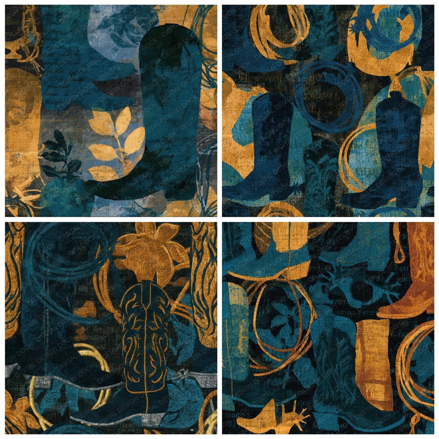 Embroidery Rodeo Teal Brass Digital Paper Pack (DDD012869)