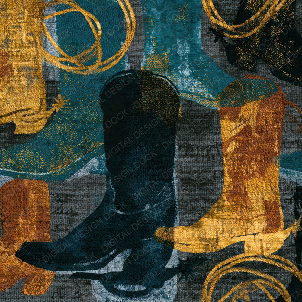 Embroidery Rodeo Teal Brass Digital Paper Pack (DDD012869)