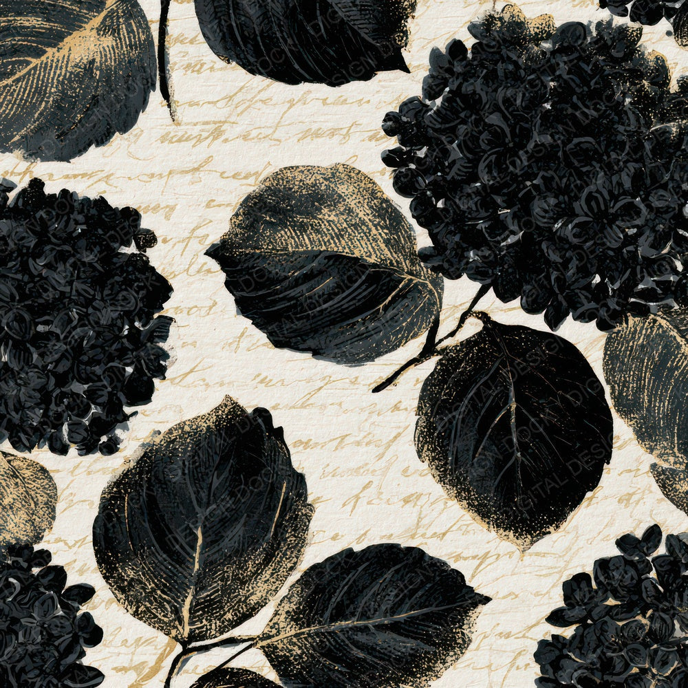 Letterpress Hydrangea Cream Black Digital Paper Pack (DDD012872)