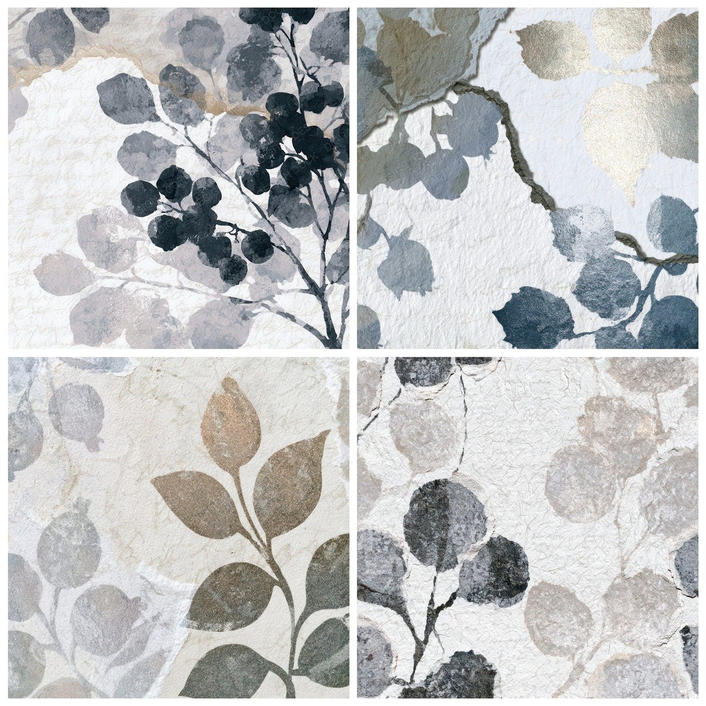 Torn Paper Berries Silver White Digital Paper Pack (DDD012881)