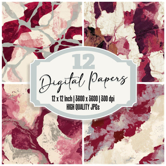 Woodblock Garnet Wine Tonal Seamless Digital Paper Pack (DDD012882)
