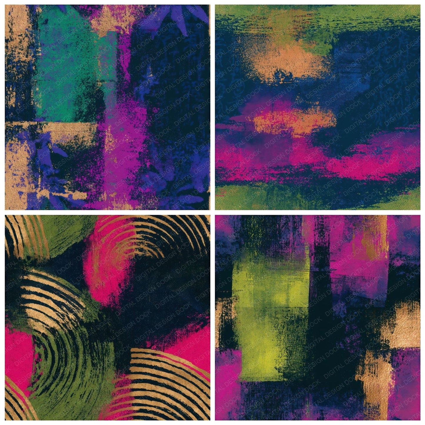 Woodblock Neon Magenta Midnight Abstract Seamless Digital Paper Pack (DDD012883)