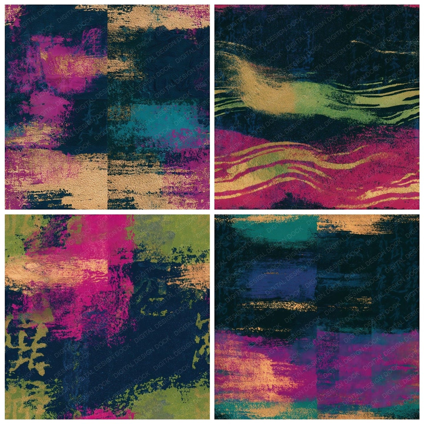 Woodblock Neon Magenta Midnight Abstract Seamless Digital Paper Pack (DDD012883)
