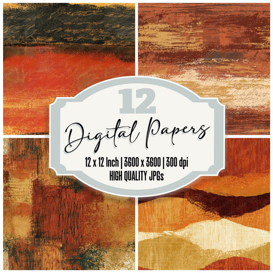 Woodcut Rust Gold Tonal Seamless Digital Paper Pack (DDD012884)