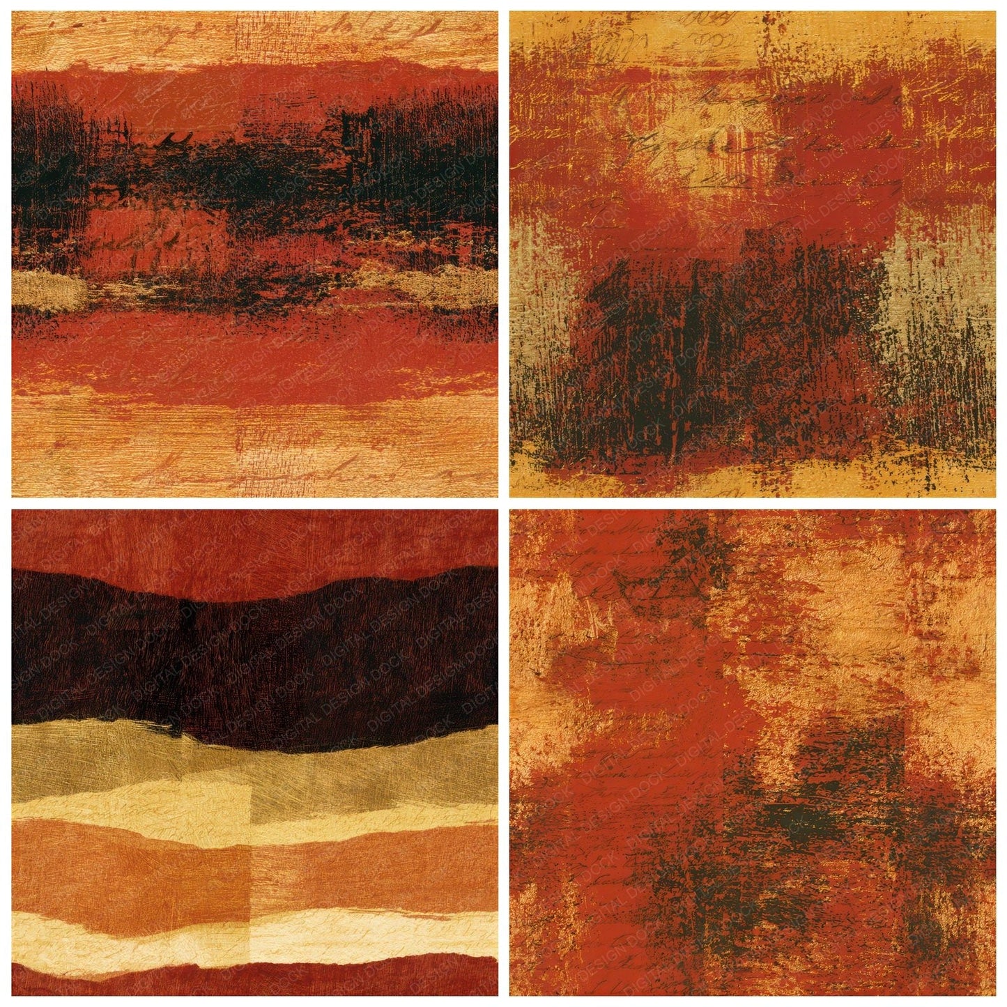 Woodcut Rust Gold Tonal Seamless Digital Paper Pack (DDD012884)