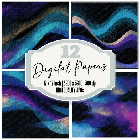 Embroidery Cyan Violet Abstract Digital Paper Pack (DDD012887)