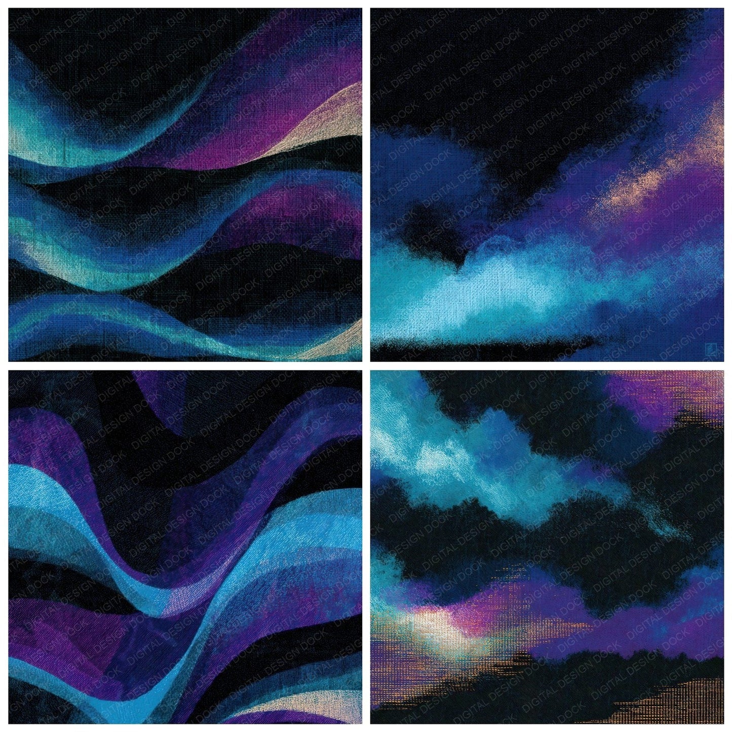 Embroidery Cyan Violet Abstract Digital Paper Pack (DDD012887)