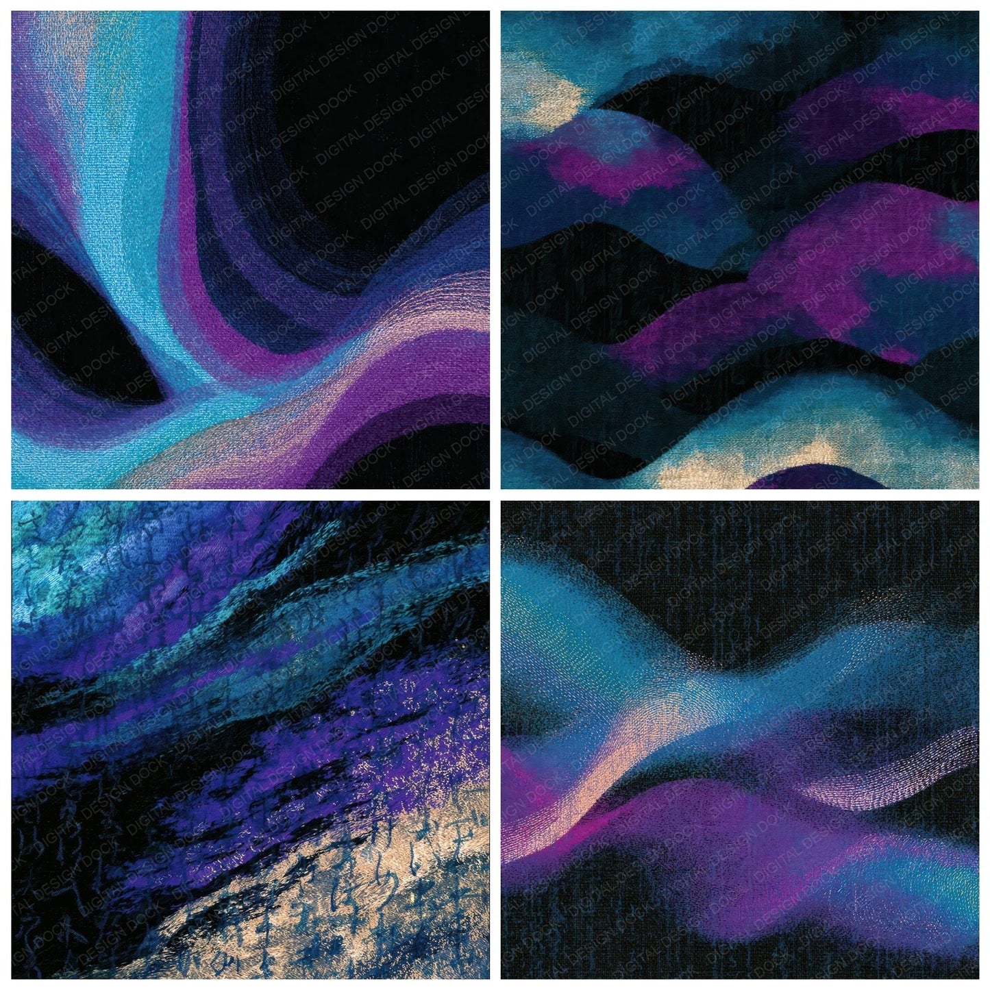 Embroidery Cyan Violet Abstract Digital Paper Pack (DDD012887)