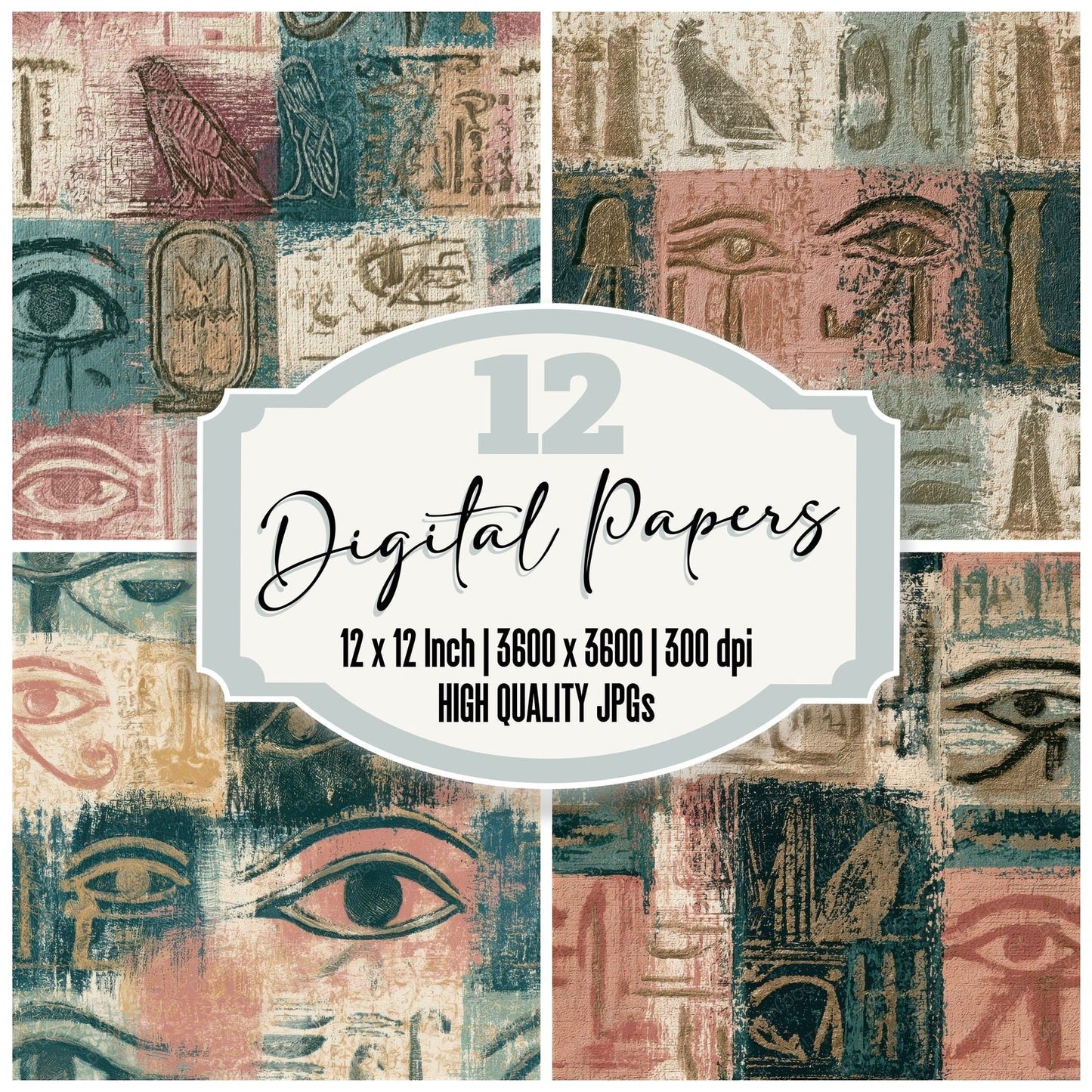 Engraving Egyptian Hieroglyphs Memento Mori Seamless Digital Paper Pack (DDD012888)