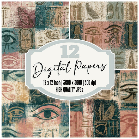 Engraving Egyptian Hieroglyphs Memento Mori Seamless Digital Paper Pack (DDD012888)