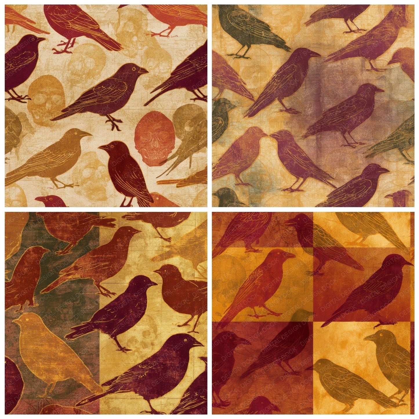 Etching Taxidermy Skull Rust Seamless Digital Paper Pack (DDD012889)