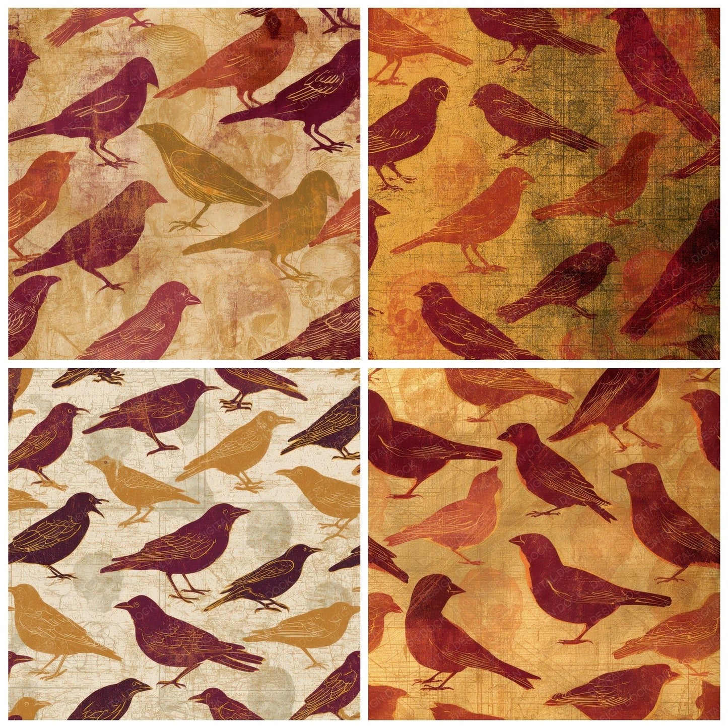 Etching Taxidermy Skull Rust Seamless Digital Paper Pack (DDD012889)