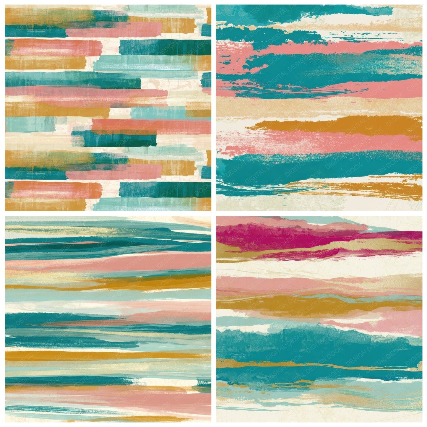 Gouache Turquoise Pink Ochre Abstract Digital Paper Pack (DDD012891)