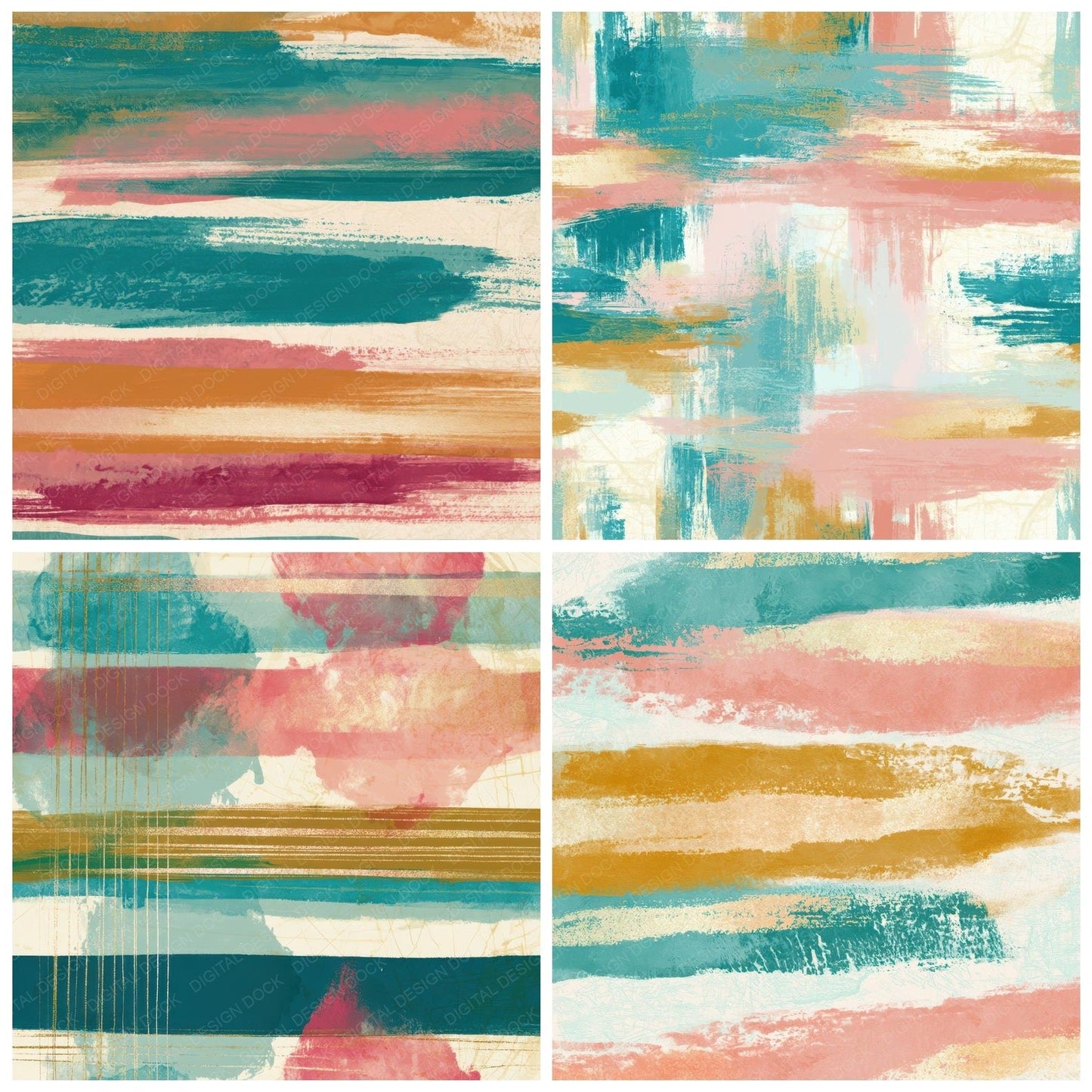 Gouache Turquoise Pink Ochre Abstract Digital Paper Pack (DDD012891)