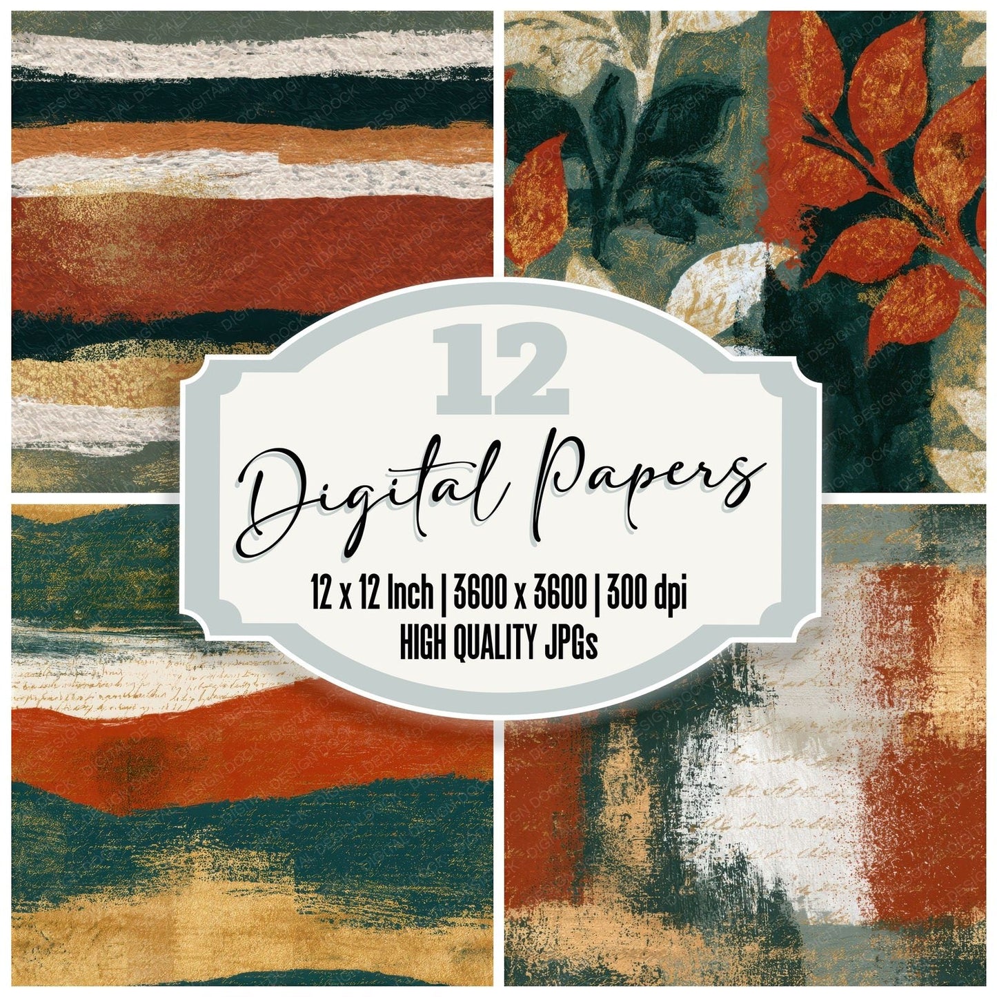 Indian Block Rust Moss Ivory Tonal Seamless Digital Paper Pack (DDD012892)