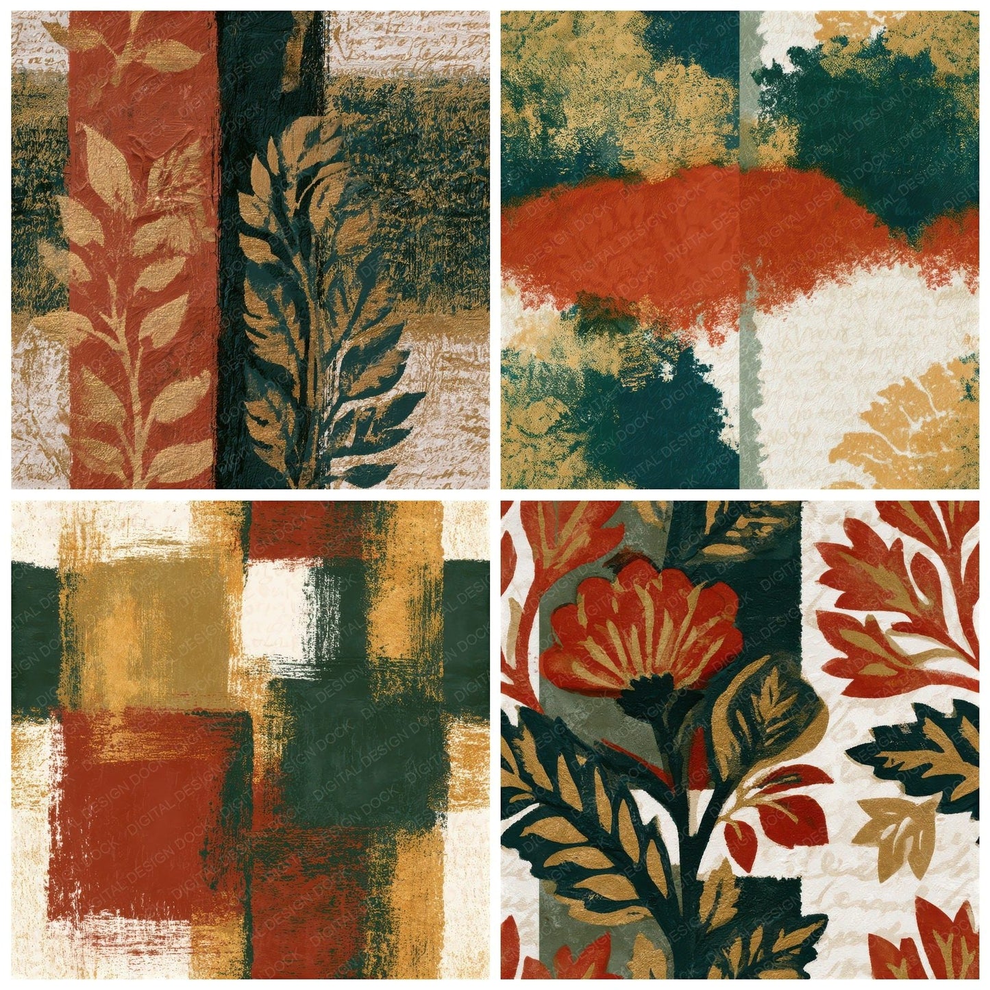 Indian Block Rust Moss Ivory Tonal Seamless Digital Paper Pack (DDD012892)