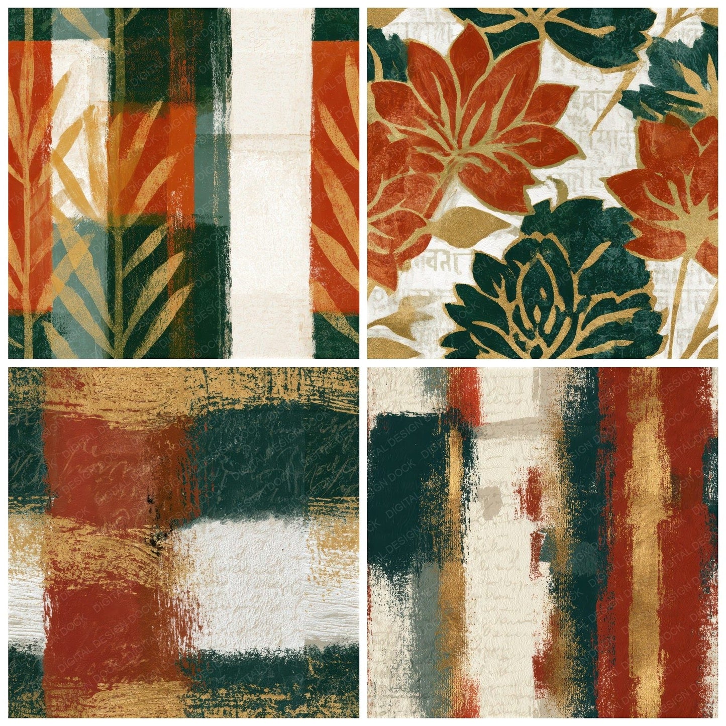 Indian Block Rust Moss Ivory Tonal Seamless Digital Paper Pack (DDD012892)