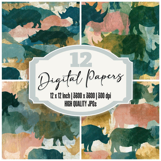 Letterpress Rhino Dewy Green Blush Digital Paper Pack (DDD012893)