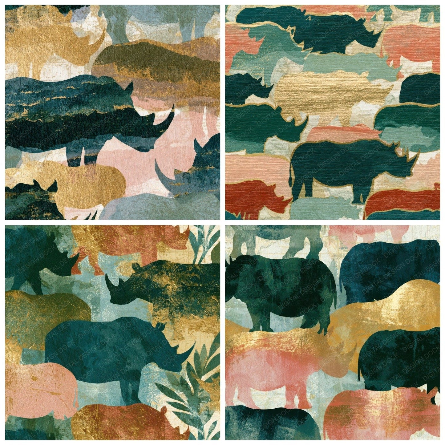 Letterpress Rhino Dewy Green Blush Digital Paper Pack (DDD012893)