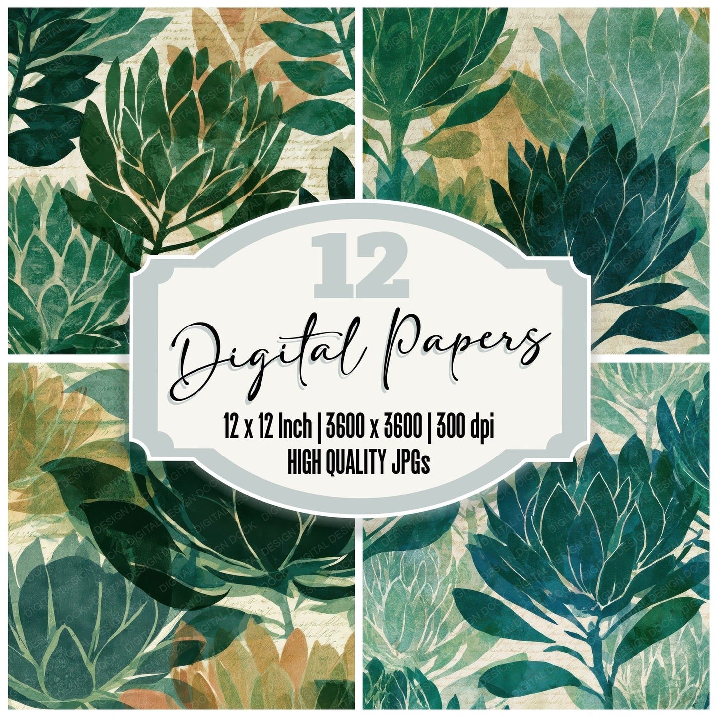 Lithograph Protea Memento Mori Emerald Digital Paper Pack (DDD012894)