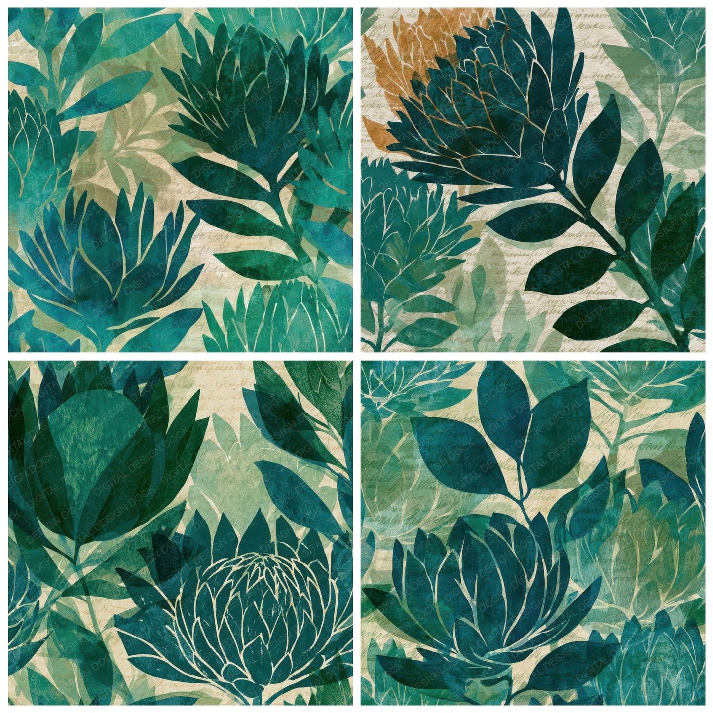 Lithograph Protea Memento Mori Emerald Digital Paper Pack (DDD012894)