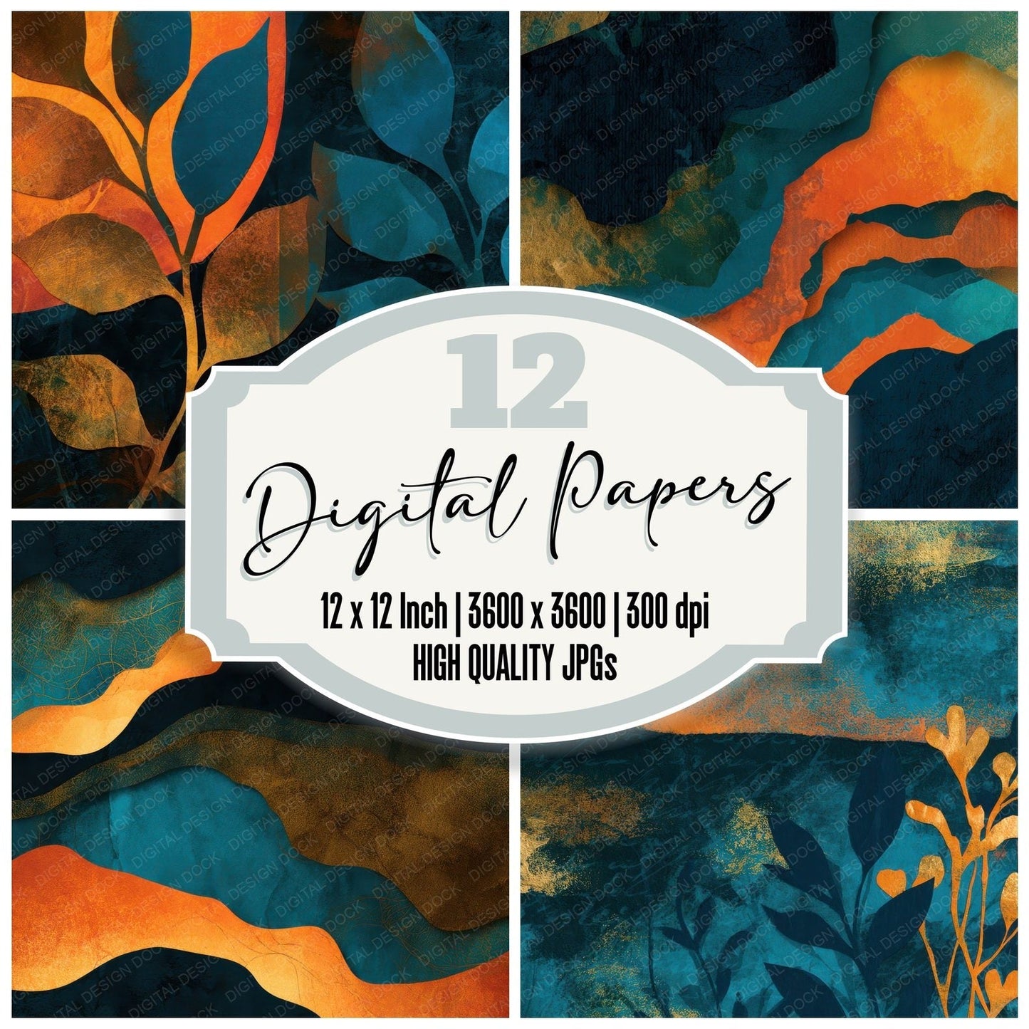 Papercut Tangerine Turquoise Abstract Digital Paper Pack (DDD012895)