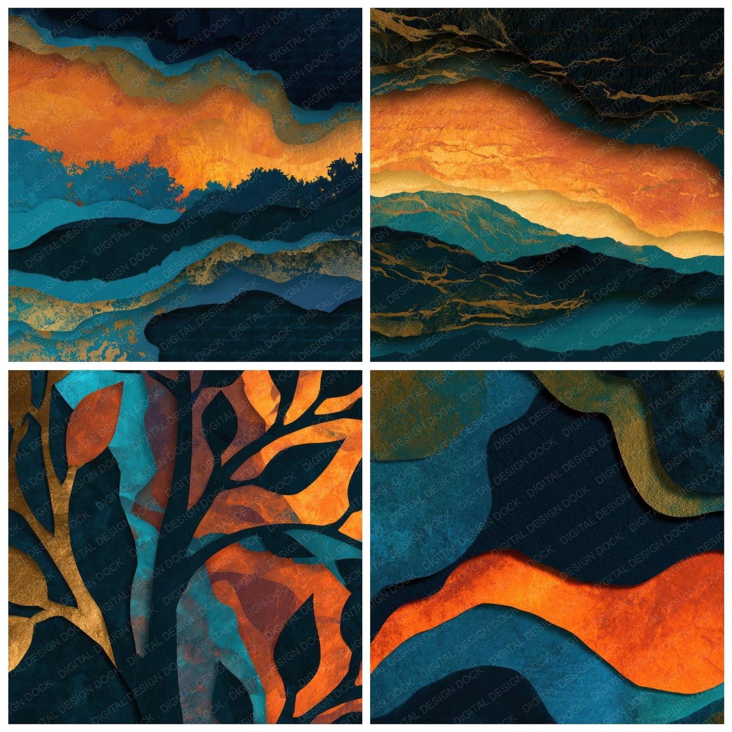 Papercut Tangerine Turquoise Abstract Digital Paper Pack (DDD012895)