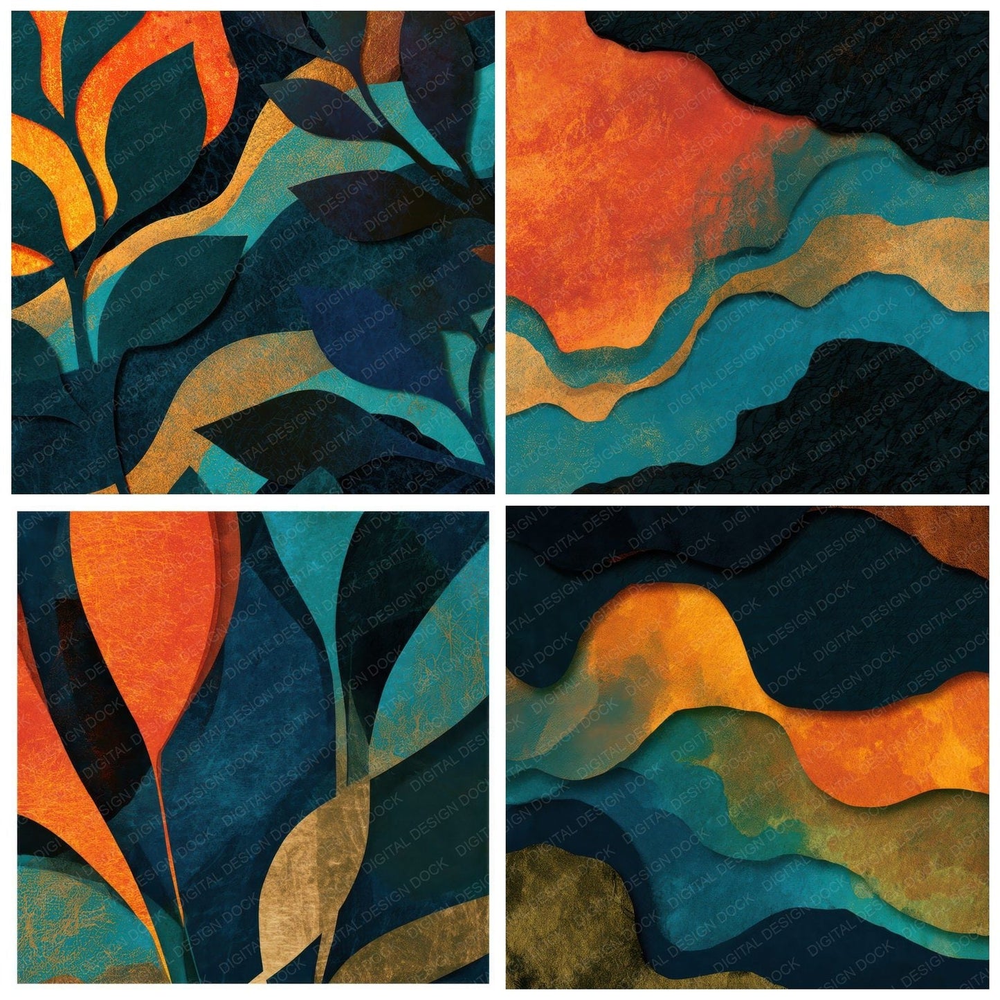 Papercut Tangerine Turquoise Abstract Digital Paper Pack (DDD012895)