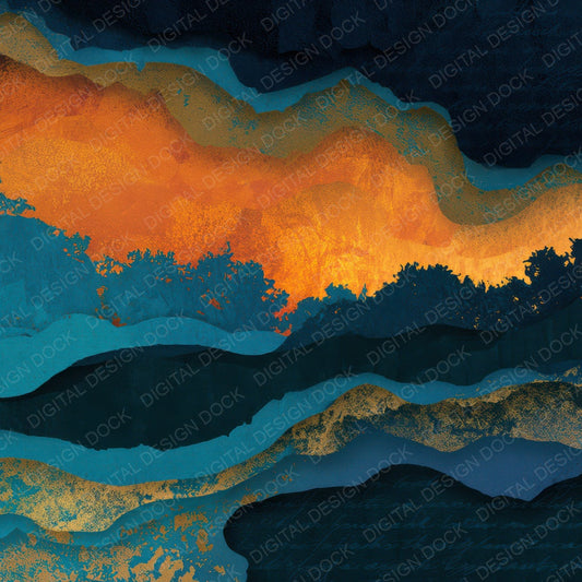 Papercut Tangerine Turquoise Abstract Digital Paper Pack (DDD012895)