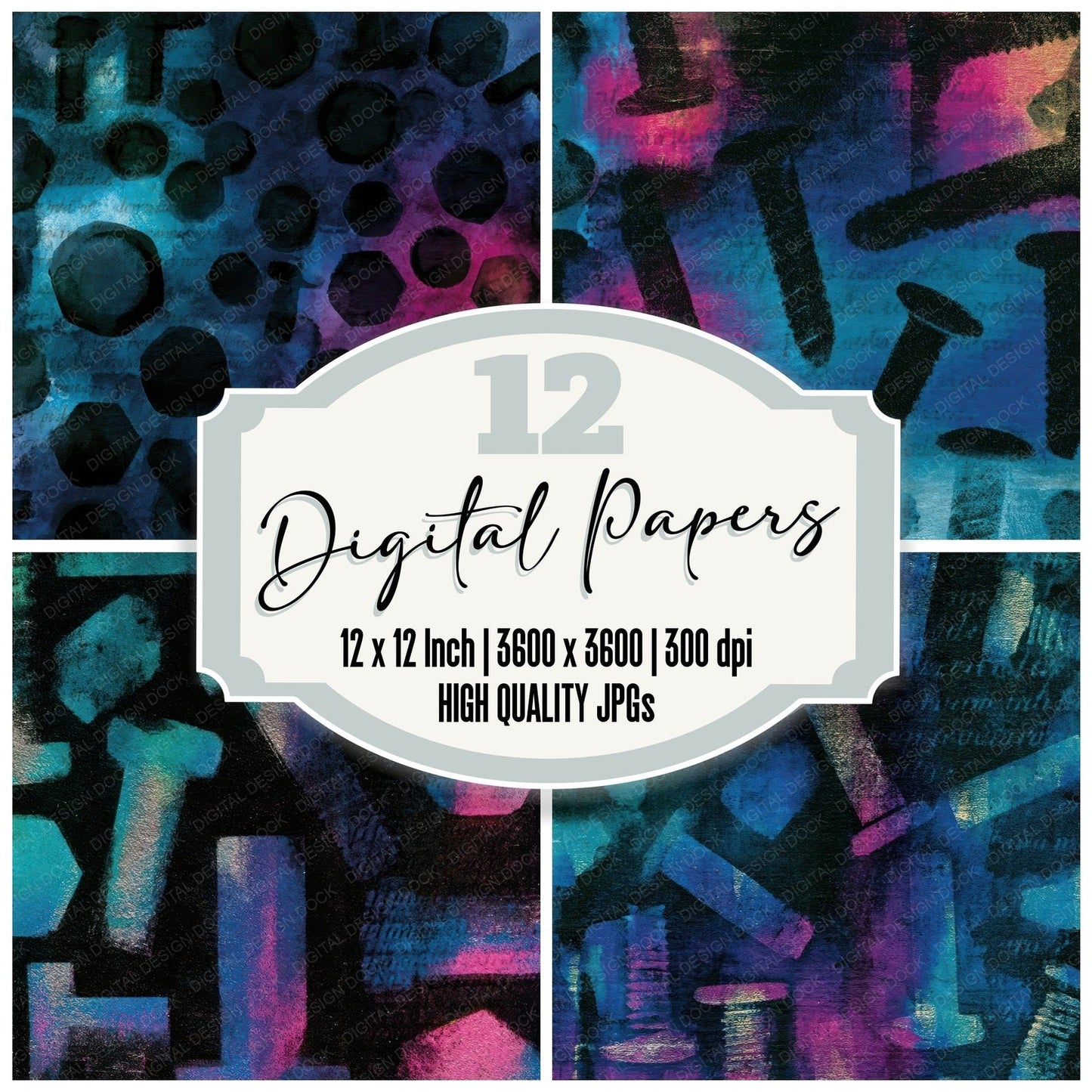 Photogram Rivets Skulls Teal Magenta Digital Paper Pack (DDD012896)