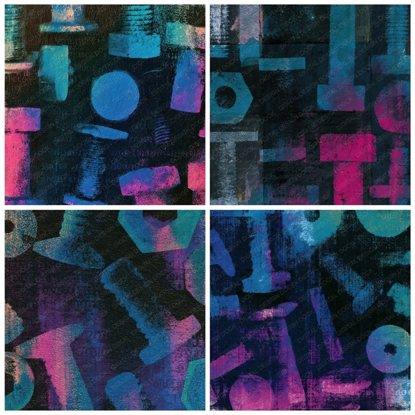 Photogram Rivets Skulls Teal Magenta Digital Paper Pack (DDD012896)