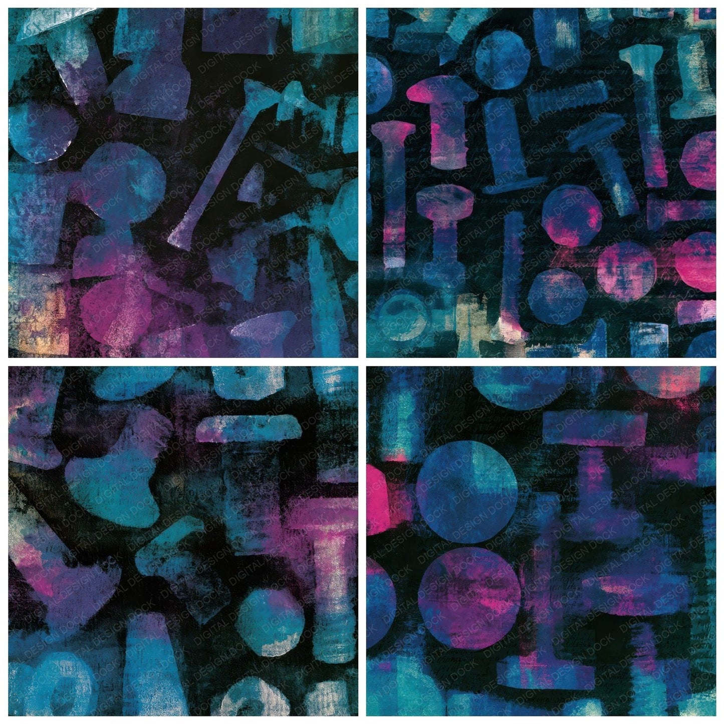 Photogram Rivets Skulls Teal Magenta Digital Paper Pack (DDD012896)