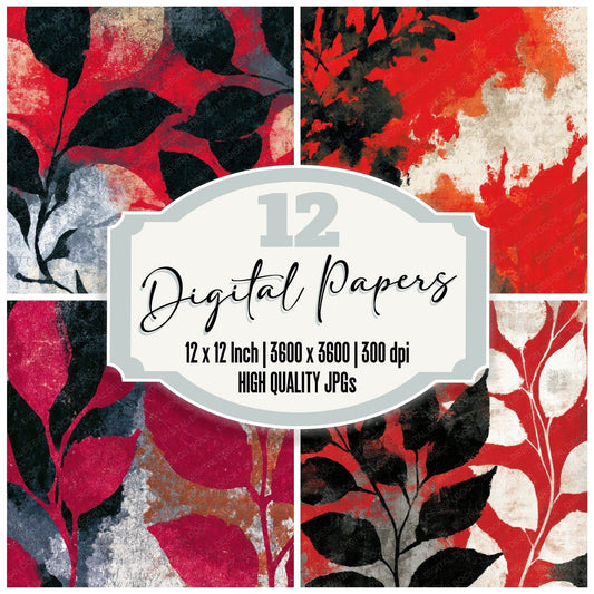 Sumi-e Crimson White Abstract Digital Paper Pack (DDD012899)