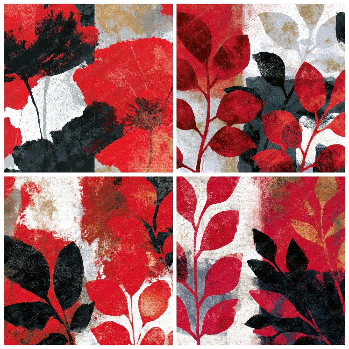 Sumi-e Crimson White Abstract Digital Paper Pack (DDD012899)
