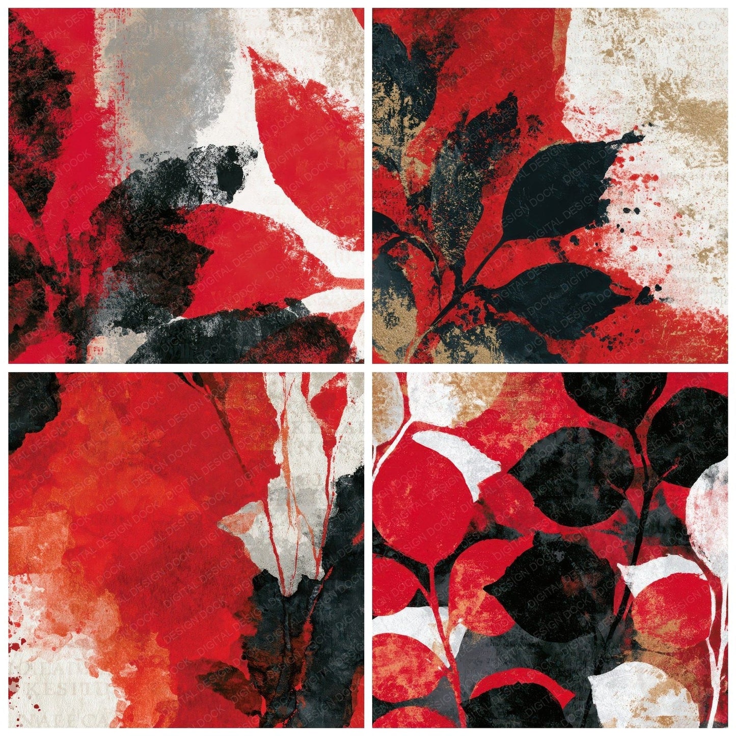 Sumi-e Crimson White Abstract Digital Paper Pack (DDD012899)