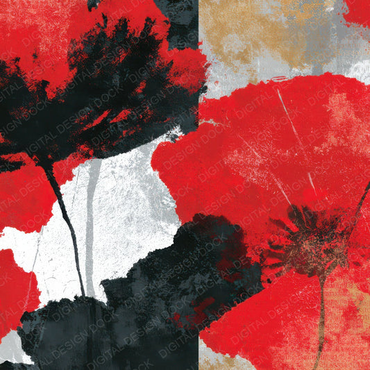 Sumi-e Crimson White Abstract Digital Paper Pack (DDD012899)