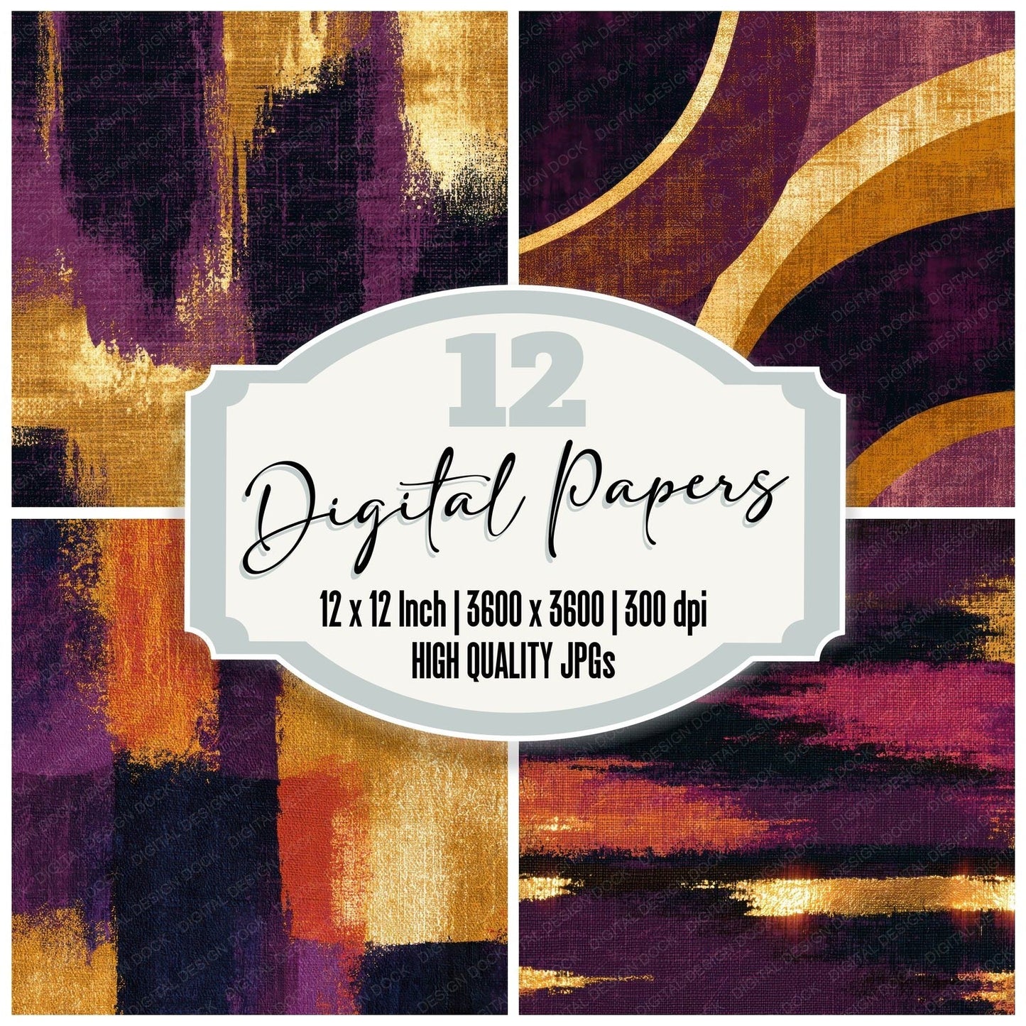 Tapestry Aubergine Brass Plum Abstract Digital Paper Pack (DDD012900)