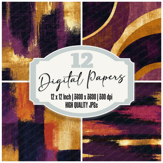 Tapestry Aubergine Brass Plum Abstract Digital Paper Pack (DDD012900)