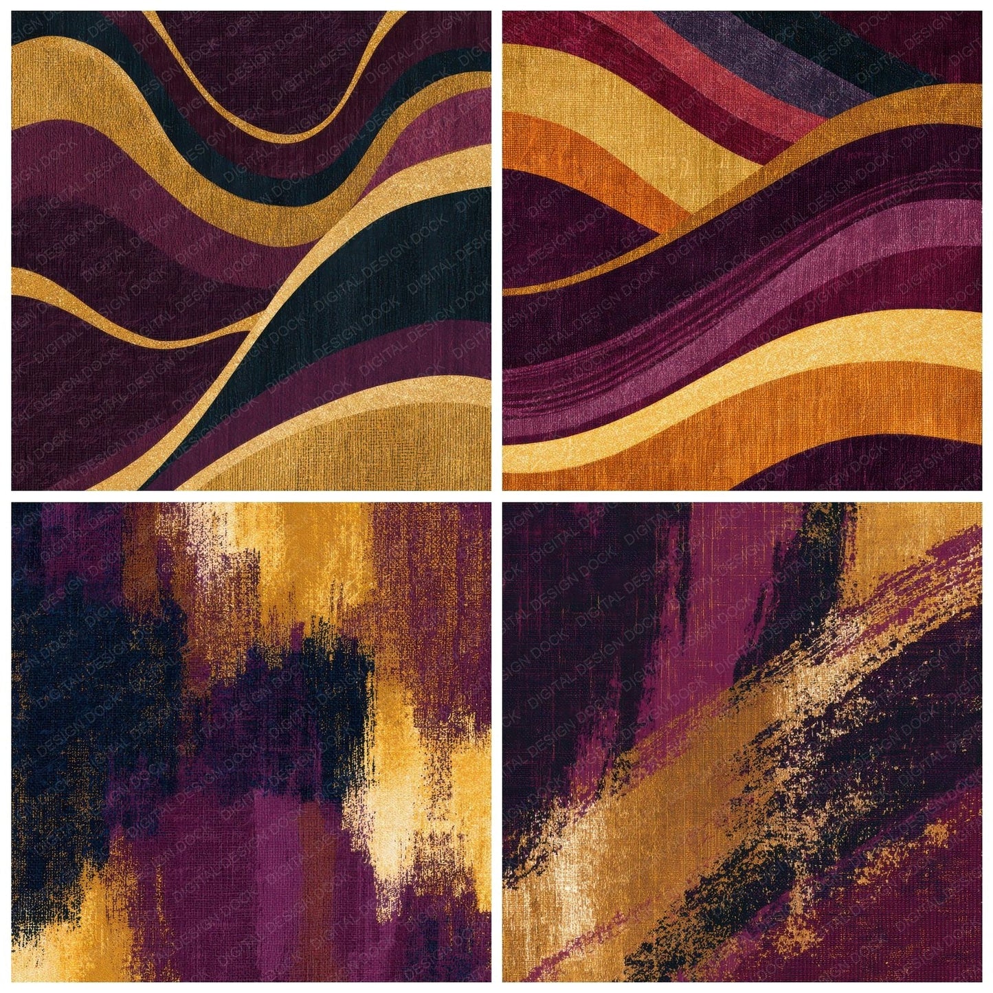Tapestry Aubergine Brass Plum Abstract Digital Paper Pack (DDD012900)